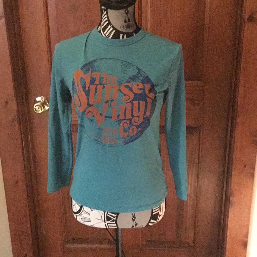 Teal and orange Sunset Vinyl Record Co long sleeve